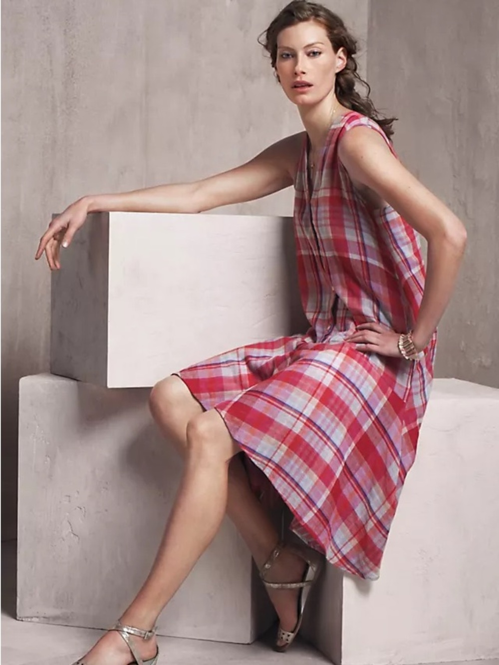 Maeve Anthropologie Pippa Swing Dress Red Plaid Cotton Gauze M